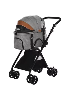 Discount 😉 PawHut Luxury Folding Pet Stroller 🐕 Dog/Cat Travel Carriage 2 In 1 Design Pet Carrier Bag + Stroller with Wheels Adjustable Canopy Zippered Mesh Window Grey 🌟 -Cheap PawHut Store Belk 1494