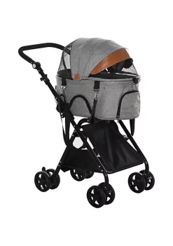 Discount 😉 PawHut Luxury Folding Pet Stroller 🐕 Dog/Cat Travel Carriage 2 In 1 Design Pet Carrier Bag + Stroller with Wheels Adjustable Canopy Zippered Mesh Window Grey 🌟 -Cheap PawHut Store Belk 1496