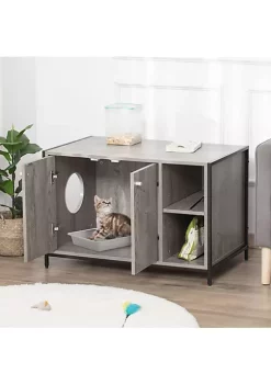 Cheap 💯 PawHut Large Wooden Cat Litter Box Enclosure Multipurpose Anti Tracking Pet Kitten House Indoor End Table with Magnetic Doors and Storage Shelves Grey 💯 -Cheap PawHut Store Belk 1499