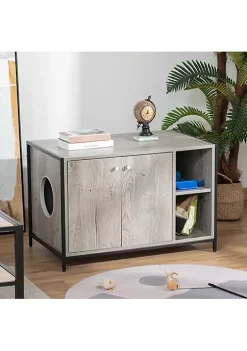 Cheap 💯 PawHut Large Wooden Cat Litter Box Enclosure Multipurpose Anti Tracking Pet Kitten House Indoor End Table with Magnetic Doors and Storage Shelves Grey 💯 -Cheap PawHut Store Belk 1500