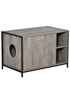 Cheap 💯 PawHut Large Wooden Cat Litter Box Enclosure Multipurpose Anti Tracking Pet Kitten House Indoor End Table with Magnetic Doors and Storage Shelves Grey 💯 -Cheap PawHut Store Belk 1501