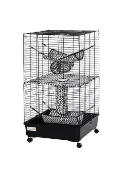 Best Pirce 🎉 PawHut Small Animal Cage Habitat for Ferret with Wheels Hammocks Tunnels and 3 Doors Black 👏