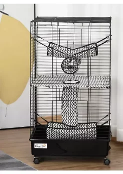 Best Pirce 🎉 PawHut Small Animal Cage Habitat for Ferret with Wheels Hammocks Tunnels and 3 Doors Black 👏 -Cheap PawHut Store Belk 1510