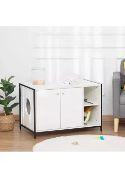 Promo 🔥 PawHut Wooden Cat Litter Box Enclosure Multipurpose Anti Tracking Pet Kitten House Indoor End Table with Double Doors and Storage Shelves White 👏 -Cheap PawHut Store Belk 1515