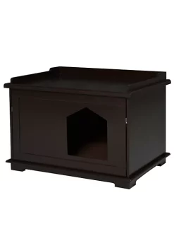 Wholesale 🎉 PawHut Wooden Cat Litter Box Covered Mess Free End Table Hideaway Storage Cabinet Brown 👍