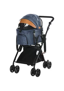 Flash Sale 🎁 PawHut Luxury Folding Pet Stroller 🦮 Dog/Cat Travel Carriage 2 In 1 Design Pet Carrier Bag + Stroller with Wheels Adjustable Canopy Zippered Mesh Window Blue ✨ -Cheap PawHut Store Belk 157