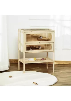 Promo ⌛ PawHut 3 Tier Wooden Hamster Cage Mouse Rats Small Animals Exercise Play House with 5 Platforms Natural ✔️ -Cheap PawHut Store Belk 1579