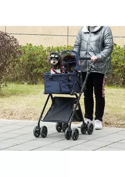 Flash Sale 🎁 PawHut Luxury Folding Pet Stroller 🦮 Dog/Cat Travel Carriage 2 In 1 Design Pet Carrier Bag + Stroller with Wheels Adjustable Canopy Zippered Mesh Window Blue ✨ -Cheap PawHut Store Belk 158