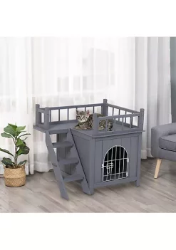 New 🌟 PawHut 2 Level Elevated Waterproof Outdoor Wooden Treehouse Cat Shelter With Balcony Grey 😀 -Cheap PawHut Store Belk 1584