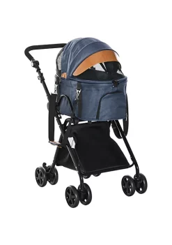 Flash Sale 🎁 PawHut Luxury Folding Pet Stroller 🦮 Dog/Cat Travel Carriage 2 In 1 Design Pet Carrier Bag + Stroller with Wheels Adjustable Canopy Zippered Mesh Window Blue ✨ -Cheap PawHut Store Belk 159