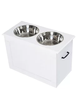 Hot Sale 😉 PawHut Raised Pet Feeding Storage Station with 2 Stainless Steel Bowls Base for Large 🦮 Dogs and Other Large Pets White 👍 -Cheap PawHut Store Belk 1594