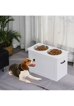 Hot Sale 😉 PawHut Raised Pet Feeding Storage Station with 2 Stainless Steel Bowls Base for Large 🦮 Dogs and Other Large Pets White 👍 -Cheap PawHut Store Belk 1595