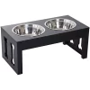 Promo ✔️ PawHut 23" Modern Decorative 🐶 Dog Bone Wooden Heavy Duty Pet Food Bowl Elevated Feeding Station Black 🌟 -Cheap PawHut Store Belk 160