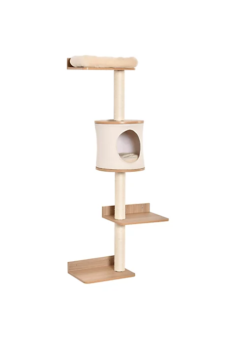 Coupon ❤️ PawHut 4 Level Wall Mounted Cat Tree Activity Tower Wall Cat Shelves with Sisal Rope Scratching Posts Cat Condo and Bed Light Brown 🧨 4 Coupon ❤️ PawHut 4 Level Wall Mounted Cat Tree Activity Tower Wall Cat Shelves with Sisal Rope Scratching Posts Cat Condo and Bed Light Brown 🧨 - Image 2