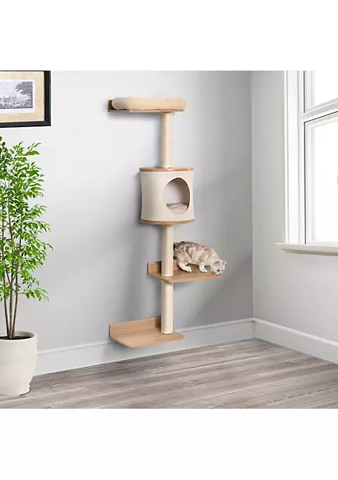 Coupon ❤️ PawHut 4 Level Wall Mounted Cat Tree Activity Tower Wall Cat Shelves with Sisal Rope Scratching Posts Cat Condo and Bed Light Brown 🧨 5 Coupon ❤️ PawHut 4 Level Wall Mounted Cat Tree Activity Tower Wall Cat Shelves with Sisal Rope Scratching Posts Cat Condo and Bed Light Brown 🧨 - Image 3