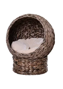 Buy 🧨 PawHut Cat Braided Water Hyacinth House Enclosure Designed for Indoors and Includes Super Soft Cotton Bed 23" H Dark Brown 🔔