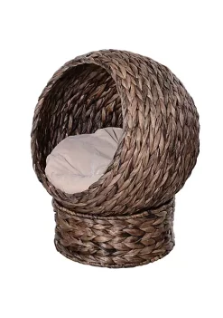 Buy 🧨 PawHut Cat Braided Water Hyacinth House Enclosure Designed for Indoors and Includes Super Soft Cotton Bed 23" H Dark Brown 🔔 -Cheap PawHut Store Belk 1627