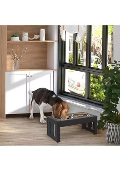 Promo ✔️ PawHut 23" Modern Decorative 🐶 Dog Bone Wooden Heavy Duty Pet Food Bowl Elevated Feeding Station Black 🌟 -Cheap PawHut Store Belk 163