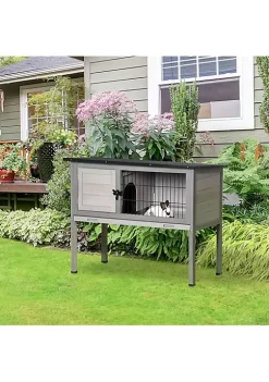 Best Sale 🤩 PawHut Small Elevated Rabbit Hutch with Hinged Asphalt Roof Removable Tray and Made of Strong Fir Wood Indoor/Outdoor Grey 😉 -Cheap PawHut Store Belk 1632
