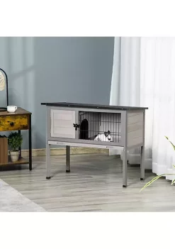 Best Sale 🤩 PawHut Small Elevated Rabbit Hutch with Hinged Asphalt Roof Removable Tray and Made of Strong Fir Wood Indoor/Outdoor Grey 😉 -Cheap PawHut Store Belk 1633