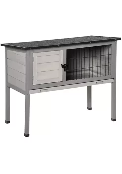 Best Sale 🤩 PawHut Small Elevated Rabbit Hutch with Hinged Asphalt Roof Removable Tray and Made of Strong Fir Wood Indoor/Outdoor Grey 😉 -Cheap PawHut Store Belk 1634