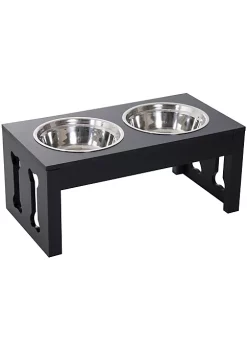 Promo ✔️ PawHut 23" Modern Decorative 🐶 Dog Bone Wooden Heavy Duty Pet Food Bowl Elevated Feeding Station Black 🌟 -Cheap PawHut Store Belk 164