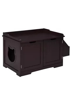 Cheap 🥰 PawHut Wooden Cat Litter Box Enclosure Kitten House with Nightstand End Table and Storage Rack Magnetic Doors Brown 🎉