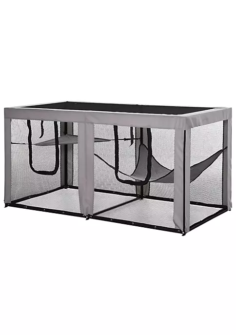 Outlet ๐ PawHut Large Mesh Cat House Kitty Indoor/Outdoor Rest Space with 2 Zipper Doors Soft Hammock Pet Bed Black and Grey โค๏ธ 3 Outlet ๐ PawHut Large Mesh Cat House Kitty Indoor/Outdoor Rest Space with 2 Zipper Doors Soft Hammock Pet Bed Black and Grey โค๏ธ