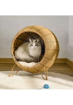 Cheapest 🌟 PawHut 20" Natural Rattan Cat Bed Elevated for Comfort and Circulation Includes Cushion Round Design Tan 😀 -Cheap PawHut Store Belk 1657
