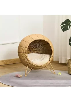 Cheapest 🌟 PawHut 20" Natural Rattan Cat Bed Elevated for Comfort and Circulation Includes Cushion Round Design Tan 😀 -Cheap PawHut Store Belk 1658