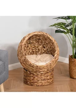 Best Sale 😍 PawHut Cat Braided Water Hyacinth House Enclosure Designed for Indoors and Includes Super Soft Cotton Bed 23" H Brown 👏 -Cheap PawHut Store Belk 1663