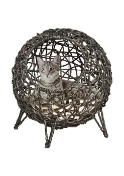 Hot Sale 🔔 PawHut 20" Natural Rattan Cat Bed Elevated for Comfort and Circulation Includes Cushion Tan 🧨 -Cheap PawHut Store Belk 1666