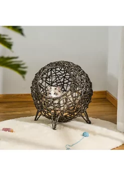 Hot Sale 🔔 PawHut 20" Natural Rattan Cat Bed Elevated for Comfort and Circulation Includes Cushion Tan 🧨 -Cheap PawHut Store Belk 1667