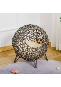 Hot Sale 🔔 PawHut 20" Natural Rattan Cat Bed Elevated for Comfort and Circulation Includes Cushion Tan 🧨 -Cheap PawHut Store Belk 1668