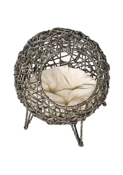 Hot Sale 🔔 PawHut 20" Natural Rattan Cat Bed Elevated for Comfort and Circulation Includes Cushion Tan 🧨 -Cheap PawHut Store Belk 1669