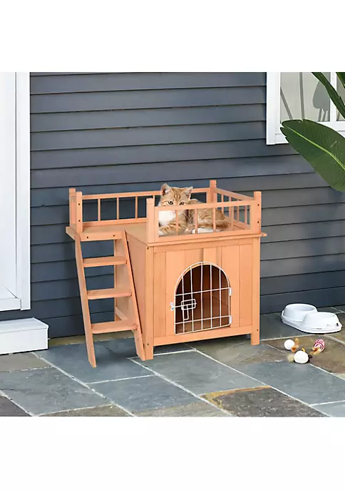 Promo โจ PawHut 2 Level Elevated Waterproof Outdoor Wooden Treehouse Cat Shelter With Balcony Natural Wood ๐ 6 Promo โจ PawHut 2 Level Elevated Waterproof Outdoor Wooden Treehouse Cat Shelter With Balcony Natural Wood ๐ - Image 4