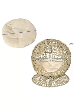 Promo 🔔 PawHut Rattan Elevated Cat Bed Kitty Ball with Comfortable Soft Cushion Wicker Construction and Round Base Brown 🎉 -Cheap PawHut Store Belk 1693