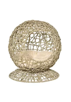 Promo 🔔 PawHut Rattan Elevated Cat Bed Kitty Ball with Comfortable Soft Cushion Wicker Construction and Round Base Brown 🎉 -Cheap PawHut Store Belk 1694
