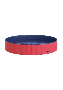 Cheapest 🛒 PawHut Foldable 🐕 Dog Pool Pet Bathing Tub Collapsible PVC Cats Swimming Pool Outdoor/Indoor with Nonslip Bottom Red / Dark Blue 12" x 63" 😀