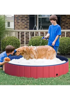 Cheapest 🛒 PawHut Foldable 🐕 Dog Pool Pet Bathing Tub Collapsible PVC Cats Swimming Pool Outdoor/Indoor with Nonslip Bottom Red / Dark Blue 12" x 63" 😀 -Cheap PawHut Store Belk 1708