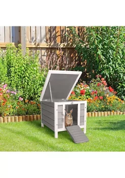 Deals 😉 PawHut Small Wooden Rabbit Hutch Guinea Pig House 🐕 Dog Cage with Openable and Waterproof Roof Grey 🤩 -Cheap PawHut Store Belk 1732