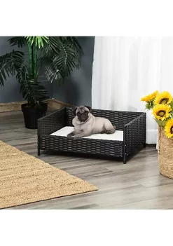 Flash Sale ✔️ PawHut Rattan Pet Bed Raised Wicker 🐕 Dog House Small animal Sofa Indoor and Outdoor with Soft Washable Cushion Black ⌛ -Cheap PawHut Store Belk 1737