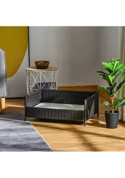 Flash Sale ✔️ PawHut Rattan Pet Bed Raised Wicker 🐕 Dog House Small animal Sofa Indoor and Outdoor with Soft Washable Cushion Black ⌛ -Cheap PawHut Store Belk 1738