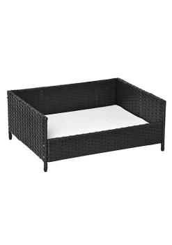 Flash Sale ✔️ PawHut Rattan Pet Bed Raised Wicker 🐕 Dog House Small animal Sofa Indoor and Outdoor with Soft Washable Cushion Black ⌛ -Cheap PawHut Store Belk 1739