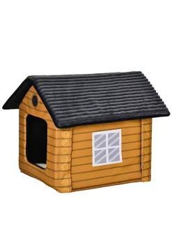 Best reviews of 😍 PawHut Heated Cat House Condo Foldable Enclosed Pet House with Heating Pad for Cats or Small 🐕 Dogs Use for Indoor or Covered Outdoor Areas Log Cabin Design 🧨