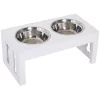 Flash Sale ✨ PawHut 23" Modern Decorative 🐶 Dog Bone Wooden Heavy Duty Pet Food Bowl Elevated Feeding Station White 🥰