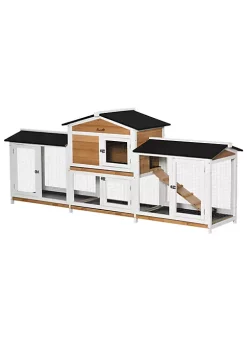 Cheapest 😀 PawHut 90" Wooden Rabbit Hutch Pet Playpen Bunny House Enclosure with Double Side Run Boxes Slide out Tray Ramp for Rabbits and Small Animals White 🤩