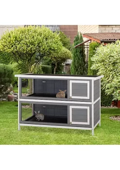 Wholesale 🔔 PawHut 54" 2 Floor Large Rabbit Hutch Wooden Pet House Bunny Cage Small Animal Habitat with Lockable Doors Run Asphalt Roof for Outdoor Use Dark Grey ✨ -Cheap PawHut Store Belk 1822