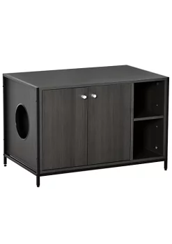Best Pirce 🔥 PawHut Wooden Cat Litter Box Enclosure Multipurpose Anti Tracking Pet Kitten House Indoor End Table with Double Doors and Storage Shelves Black 🤩