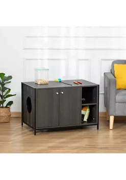 Best Pirce 🔥 PawHut Wooden Cat Litter Box Enclosure Multipurpose Anti Tracking Pet Kitten House Indoor End Table with Double Doors and Storage Shelves Black 🤩 -Cheap PawHut Store Belk 1838